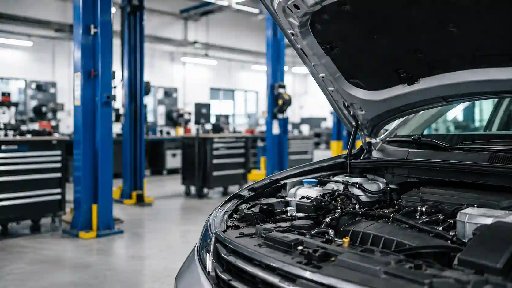 car air conditioning inspection inside auto repair workshop