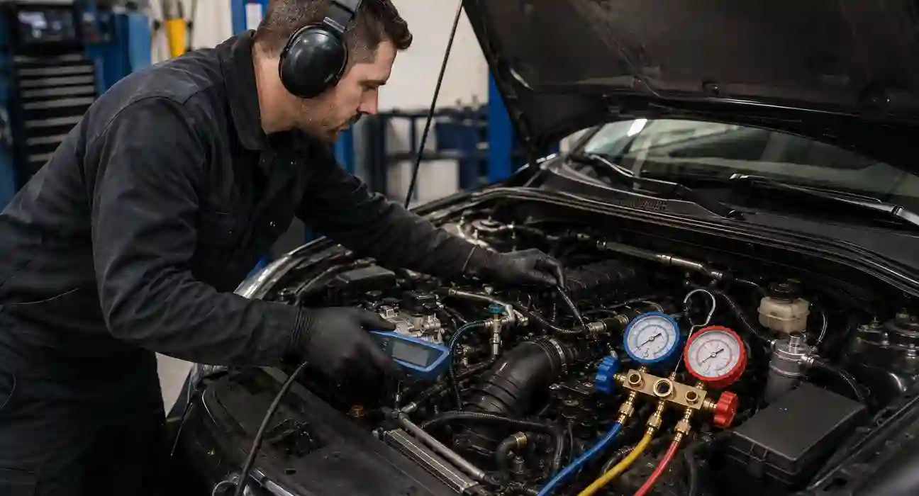 Car AC System Components car AC system components under open hood