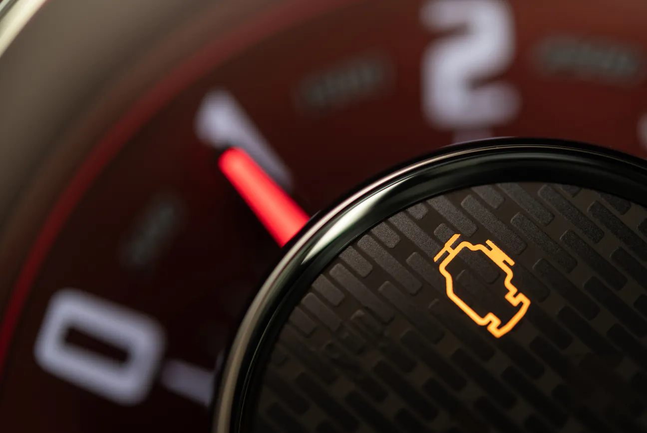 Check Engine Warning Light check engine warning light glowing on a car dashboard